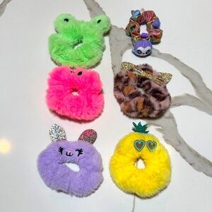 Colorful Plush FLUFFY Animal Hair Scrunchies Set OF 6